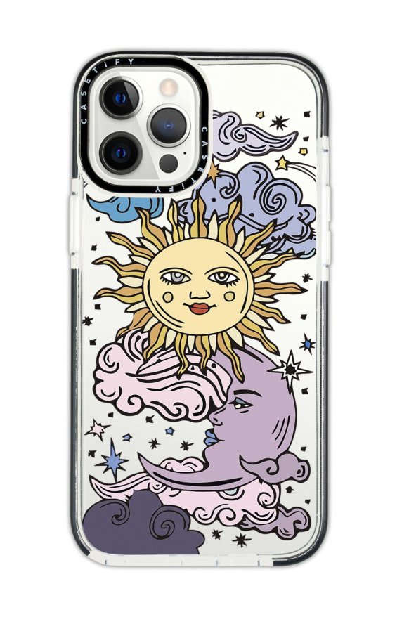 iPhone 11 Pro Max Casetify Güneş Ay Desenli Anti Shock Premium Silikonlu Siyah Kenar Detaylı Telefon Kılıfı