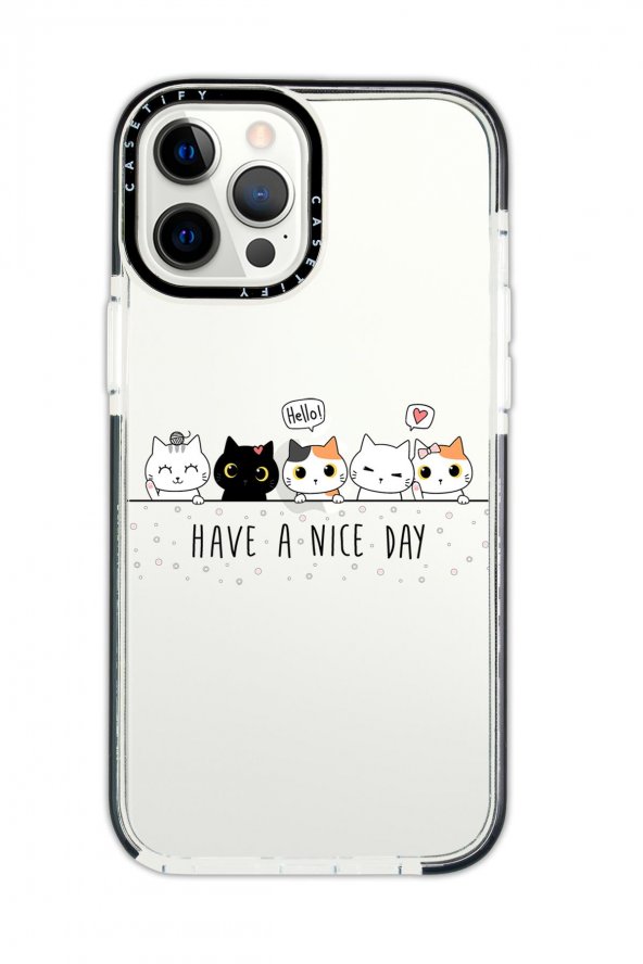 iPhone 11 Pro Max Casetify Şirin Kedicikler Desenli Anti Shock Premium Silikonlu Siyah Kenar Detaylı Telefon Kılıfı