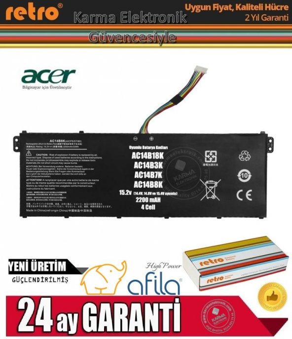 Acer Nitro AN515-51-73HG Notebook Batarya - Pil Ver.2 (15.2V)