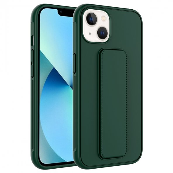 Pilanix Apple İphone 13 Kılıf Ultra Koruma Renkli Standlı Qstand Silikon Yeşil