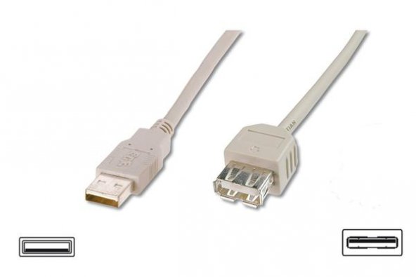 Digitus AK-300202-030-E 3 Mt USB 2.0 to USB 2.0 Erkek-Dişi AWG28 UL Bej USB 2.0 Uzatma Kablosu
