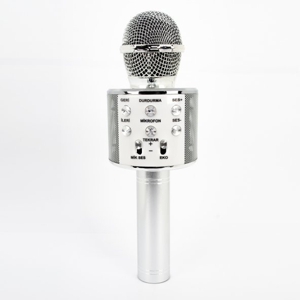Winex UsbA+TF Sd Kart+3.5mm Aux Girişli Bluetooth Karaoke Mikrofonu Gümüş