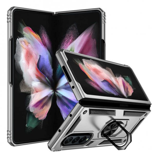 Samsung Galaxy Z Fold 3 Kılıf Yüzüklü Magnetic Antişok Korumalı Silikon Kapak AR10425