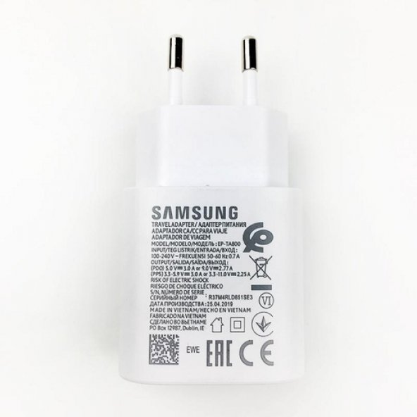 Day Samsung Galaxy S9 Orijinal EP-TA800XWEGWW 25W Type-C Hızlı Şarj Cihazı Beyaz 3A