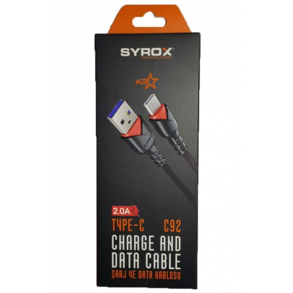 Syrox C92 Type-C Girişli 2.0A ÖRGÜ Hızlı Şarj ve Data Kablosu