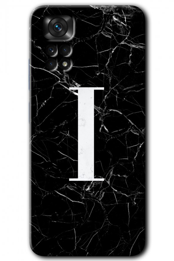 Redmi Note 11 Pro 5G Kılıf HD Desen Baskılı Arka Kapak - Siyah Mermer Desenli I Harfi