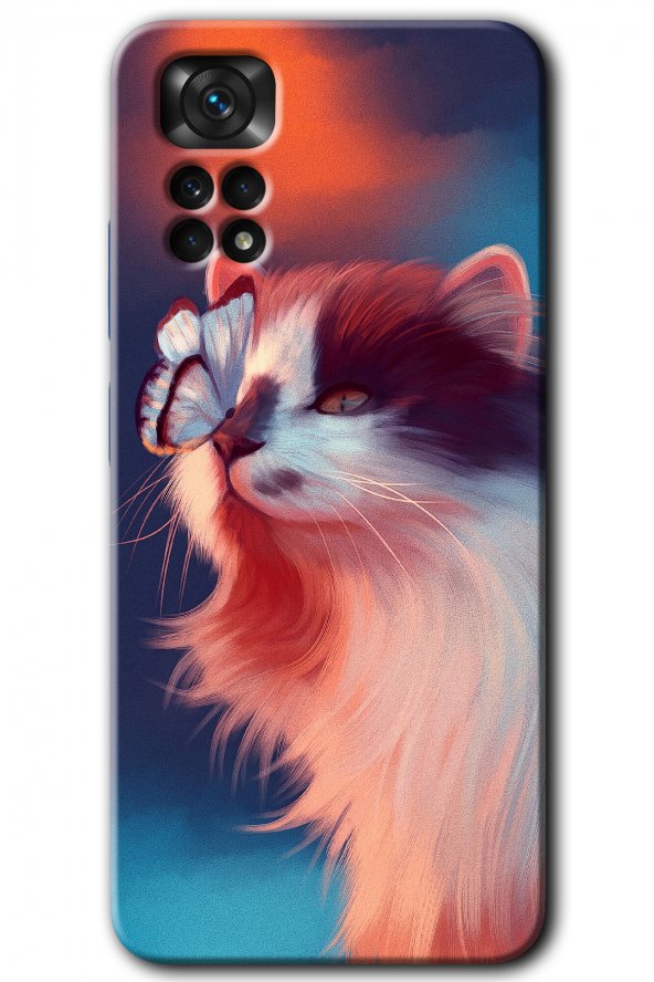 Redmi Note 11 Pro 5G Kılıf HD Desen Baskılı Arka Kapak - Cat Butterfly