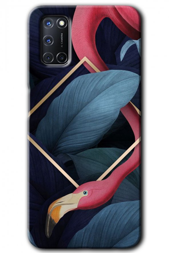 Oppo A52 Kılıf HD Desen Baskılı Arka Kapak - Flamingo Yaprak