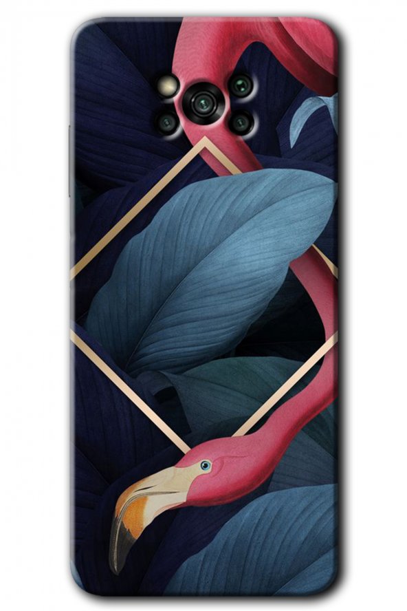 Poco x3 NFC Kılıf HD Desen Baskılı Arka Kapak - Flamingo Yaprak