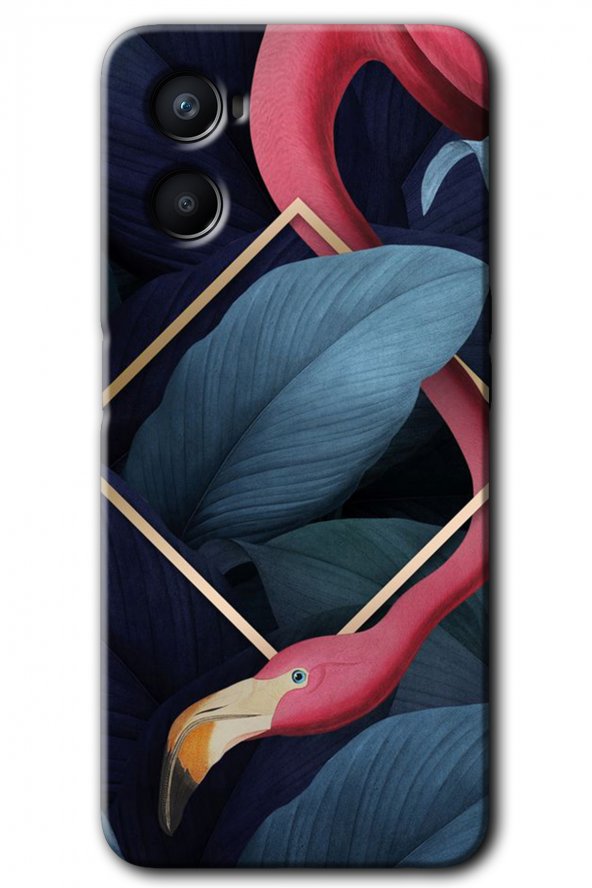 Oppo A96 Kılıf HD Desen Baskılı Arka Kapak - Flamingo Yaprak