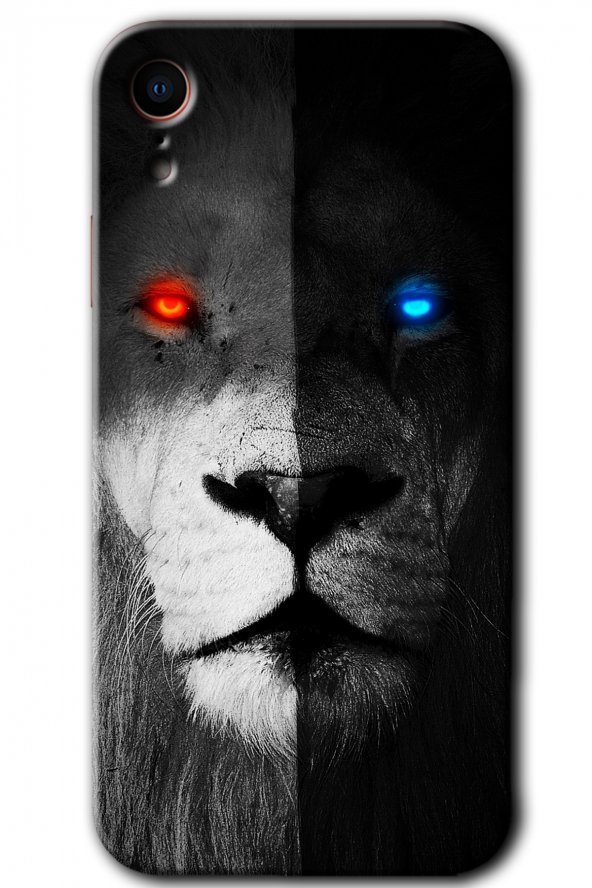 iPhone XR Kılıf HD Desen Baskılı Arka Kapak - Fire and Ice Lion