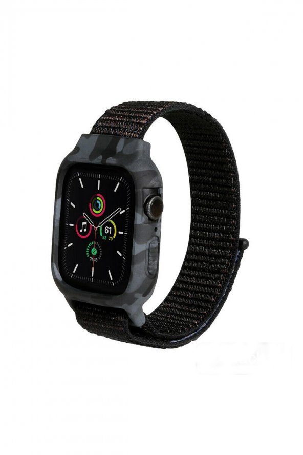 TahTicMer Apple Watch 38 MM Örme Hasır Renkli Desenli Kasa Korumalı Kayış Kordon