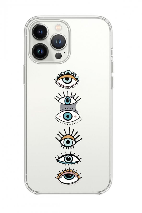 iPhone 14 Pro Uyumlu Renkli Gözler Desenli Şeffaf Silikonlu Telefon Kılıfı