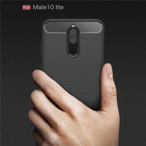Huawei Mate 10 Lite Kılıf Karbon Fiber Silikon Kapak + Nano Cam