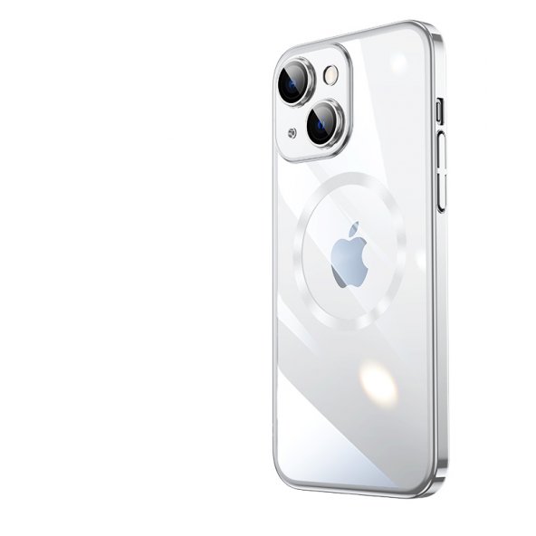 KNY Apple İphone 14 Plus Kılıf Renkli Kenarlı Kamera Korumalı Magsafeli Riksos Kapak Gümüş
