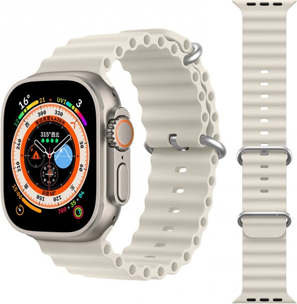 Pilanix Apple Watch 44 MM İçin KRD-75 Renkli Silikon Kayış-Kordon Krem