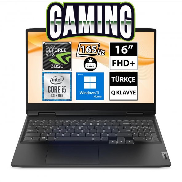 Lenovo IdeaPad Gaming 3 82SA0063TX03 i5-12500H 16GB 512SSD RTX3050 16" FullHD+ W11H Taşınabilir Bilgisayar