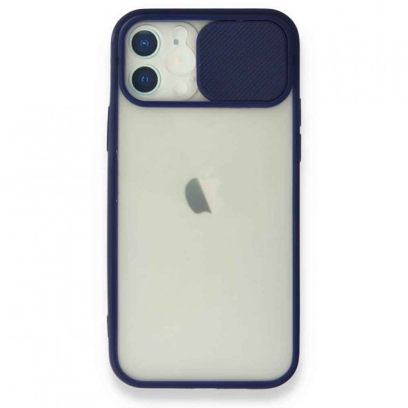 iPhone 12 Kılıf Palm Buzlu Kamera Sürgülü Silikon - Lacivert