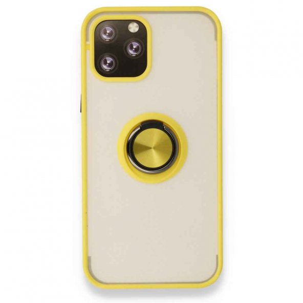 iPhone 12 Pro Max Kılıf Montreal Yüzüklü Silikon Kapak - Sarı