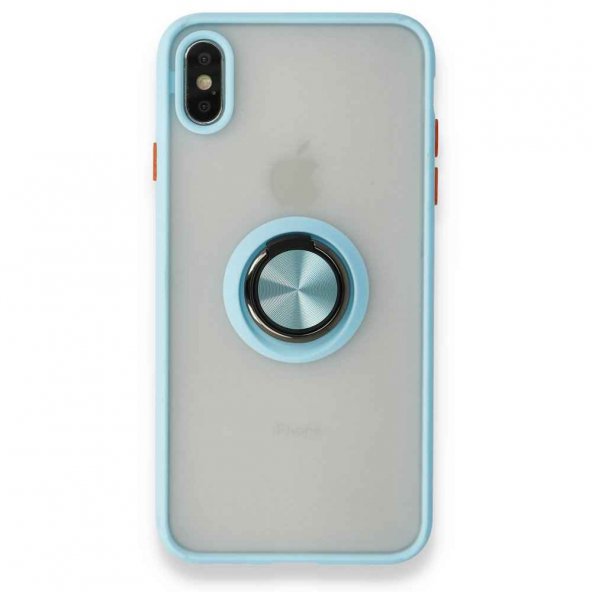 iPhone XS Max Kılıf Montreal Yüzüklü Silikon Kapak - Buz Mavi