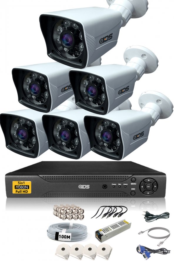 IDS - 6 Kameralı 5MP SONY Lensli 1080P FullHD Güvenlik Kamerası Sistemi - Hard Disksiz