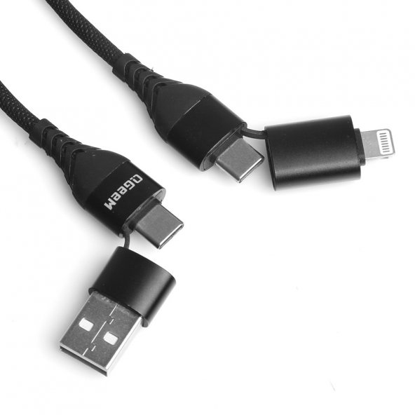 QGeem QG-CC0029 USB 4 in 1 Lighting USB-A Type-C Çok Foksiyonel Hızlı Şarj Destekli Kablo
