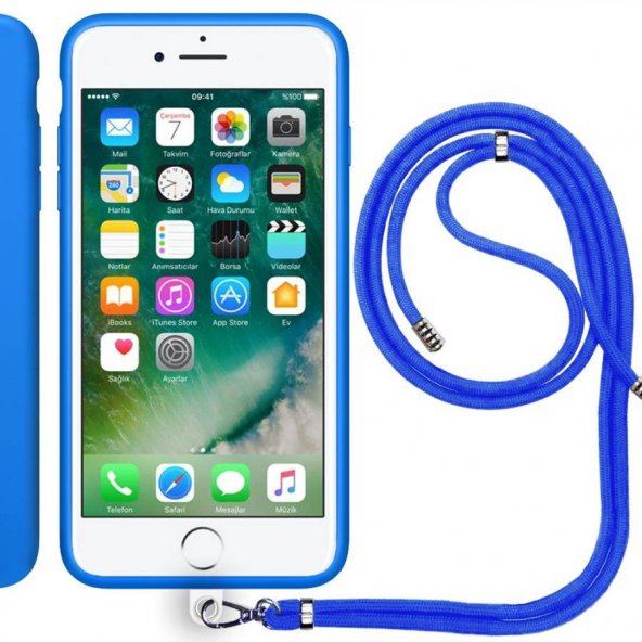Apple iPhone 8 İp Askılı Silikon Kılıf Mavi