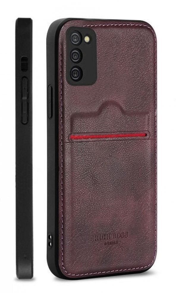 Samsung Galaxy A72 Kartlıklı Rich Boss Lüx Deri Kılıf Koyu Kırmızı
