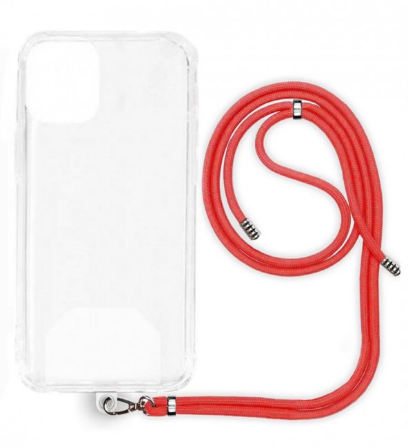 Apple iPhone 6S İp Askılı Şeffaf Silikon Kılıf Kırmızı