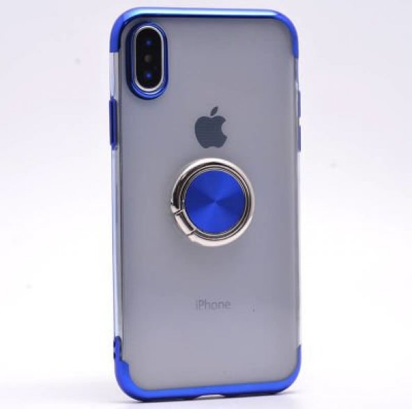 Apple iPhone XS Max Platin Yüzüklü Silikon Kılıf Mavi