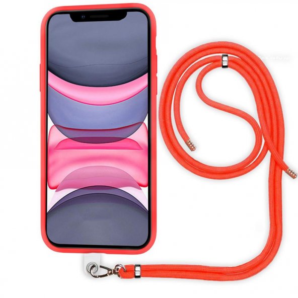 Apple iPhone 12 6.1 İp Askılı Silikon Kılıf Kırmızı