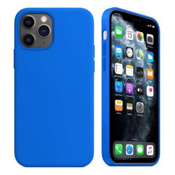 Apple iPhone 12 6.1 İçi Kadife Silikon Kılıf Mavi