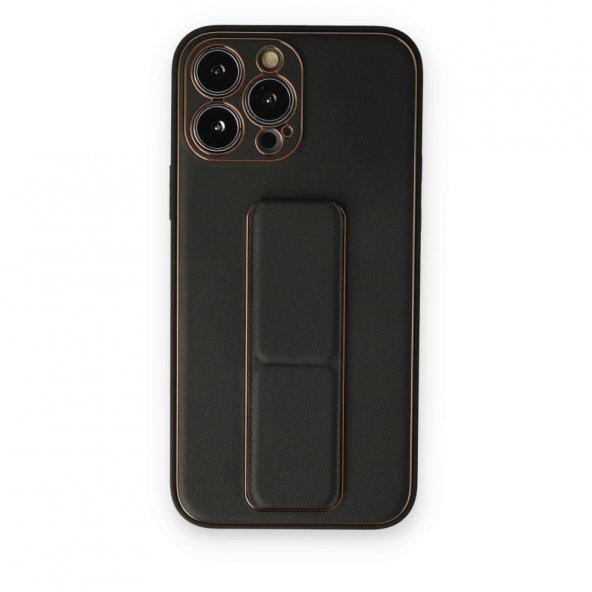 iPhone 14 Pro Max Kılıf Coco Deri Standlı Kapak - Siyah