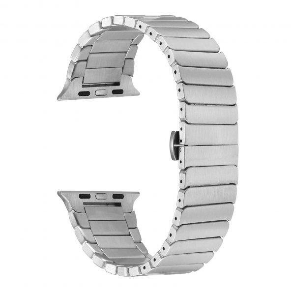 Pilanix Apple Watch 42 MM İçin Düz Bakla Desenli Metal KRD-79 Kordon-Kayış Gümüş