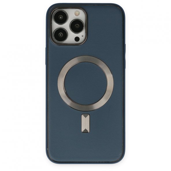 BSSM iPhone 14 Pro Kılıf Coco Deri Magneticsafe Silikon - Lacivert