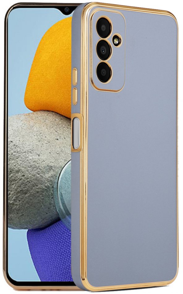 Samsung Galaxy M23 Kılıf Kenarları Gold Yüzeyi Pastel Renk Kamera Korumalı Kapak