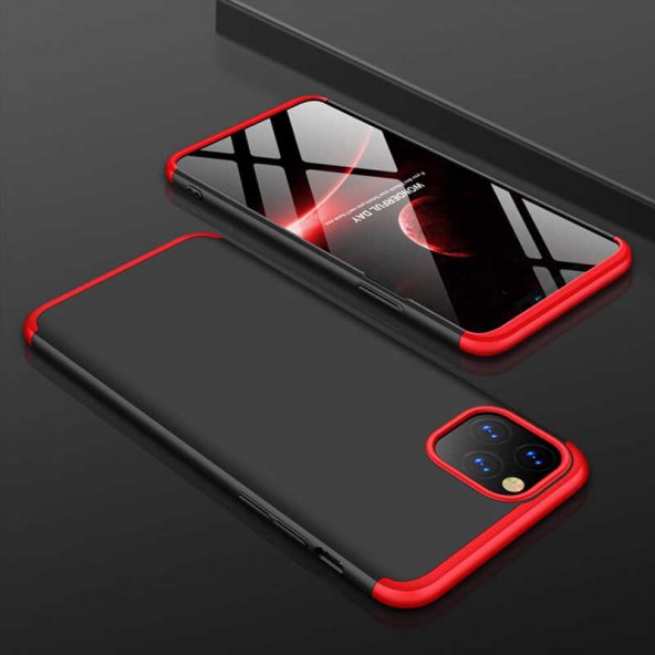 Apple iPhone 11 Pro Max Kılıf Ays Kapak - Siyah-Kırmızı