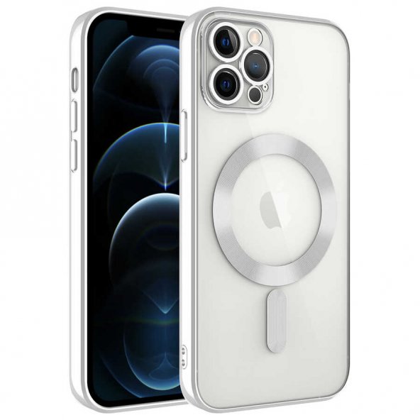 Apple iPhone 13 Pro Max Kılıf Kamera Korumalı Magsafe Wireless Şarj Özellikli Demre Kapak - Gümüş IR10855