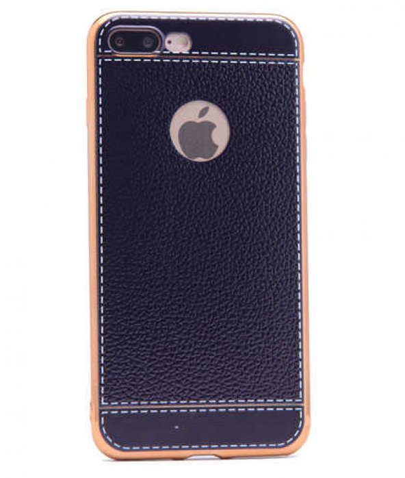 Apple iPhone 7 Plus Kılıf Deri Lazer Kaplama Silikon - Siyah IR8504