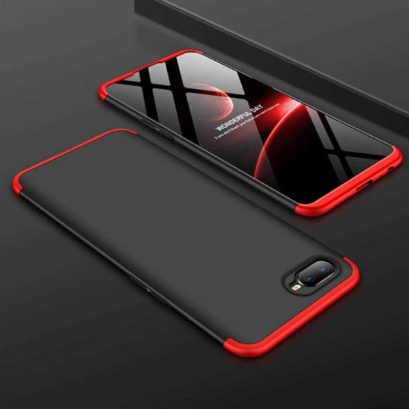 Oppo AX7 Kılıf Ays Kapak - Siyah-Kırmızı