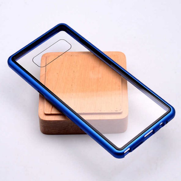 Samsung Galaxy Note 8 Kılıf Devrim Mıknatıslı Cam Kapak - Mavi