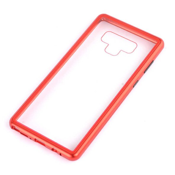 Samsung Galaxy Note 9 Kılıf Devrim Mıknatıslı Cam Kapak - Kırmızı