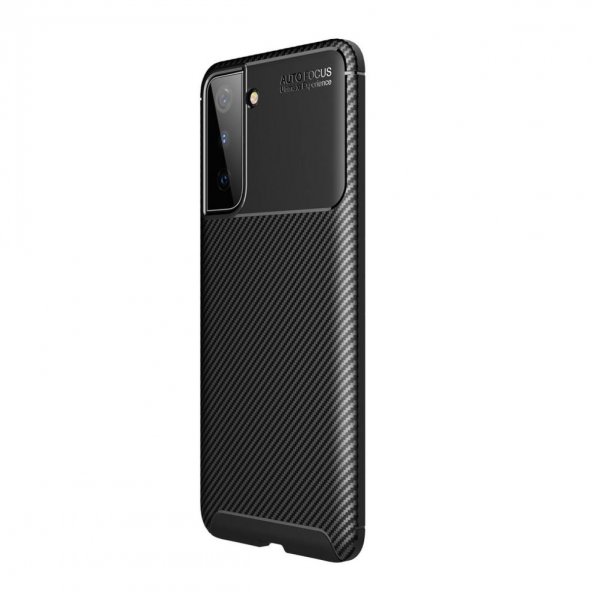 Teleplus Samsung Galaxy S21 Plus 5G Kılıf Karbon Dokulu Negro Silikon Nano Ekran Koruyucu Kamera Koruyucu