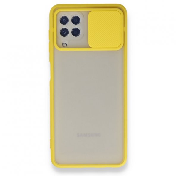 Samsung Galaxy M22 Kılıf Palm Buzlu Kamera Sürgülü Silikon - Sarı