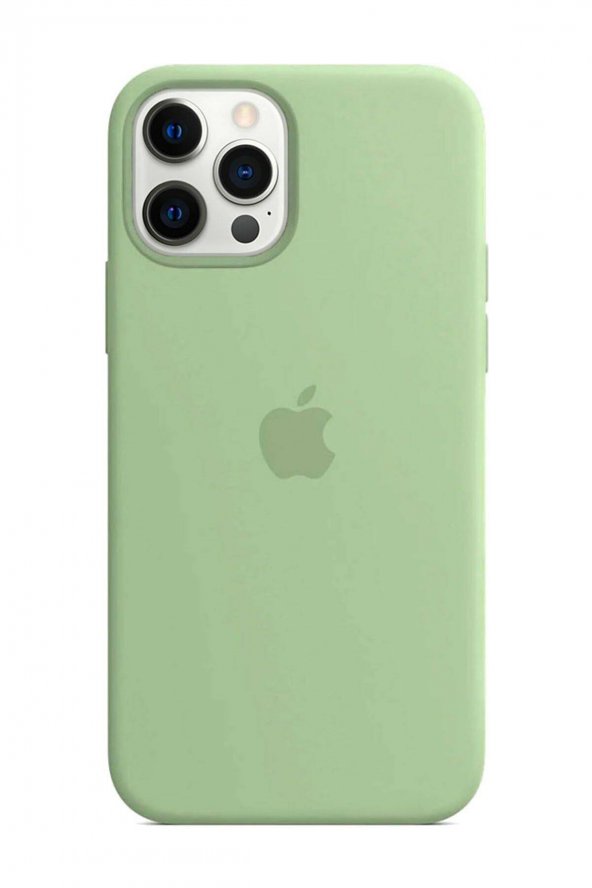 Apple iPhone 12 Pro Max Uyumlu Logolu Lansman Silikon Kılıf Yeşil
