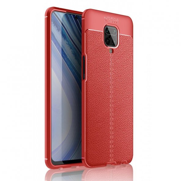 Xiaomi Redmi Note 9S Kılıf Focus Derili Silikon - Kırmızı