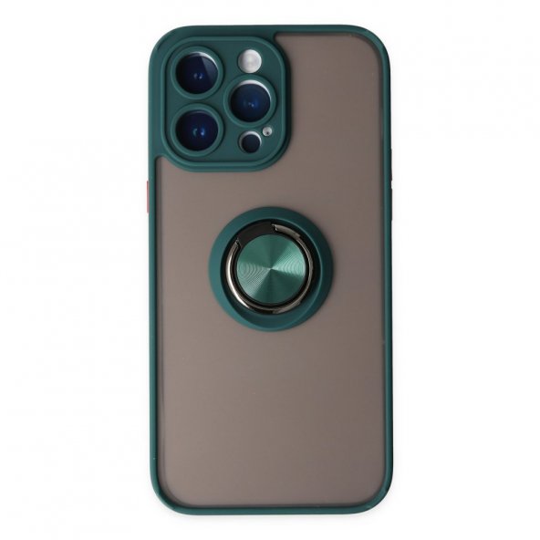iPhone 14 Pro Max Kılıf Montreal Yüzüklü Silikon Kapak - Yeşil