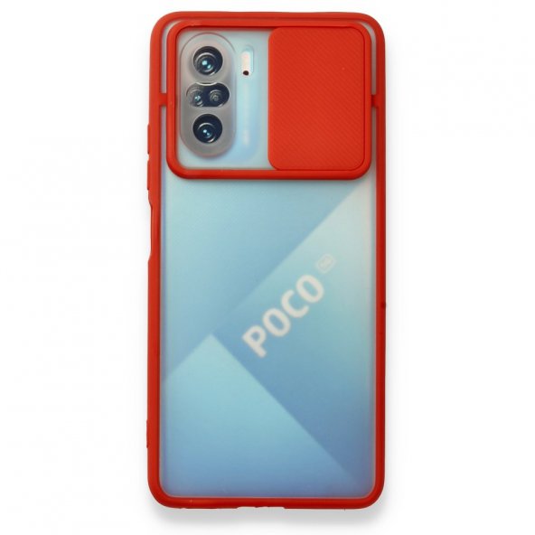 BSSM Xiaomi Poco F3 Kılıf Palm Buzlu Kamera Sürgülü Silikon - Kırmızı