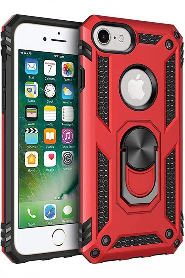 iPhone 6S Plus Kılıf Military Ring Holder Kırmızı