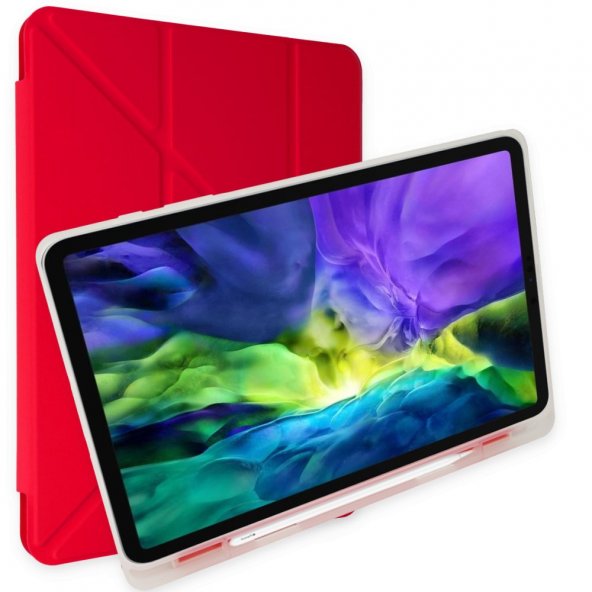 iPad 2022 10.9 (10.nesil) Kılıf Kalemlikli Mars Tablet Kılıfı - Kırmızı